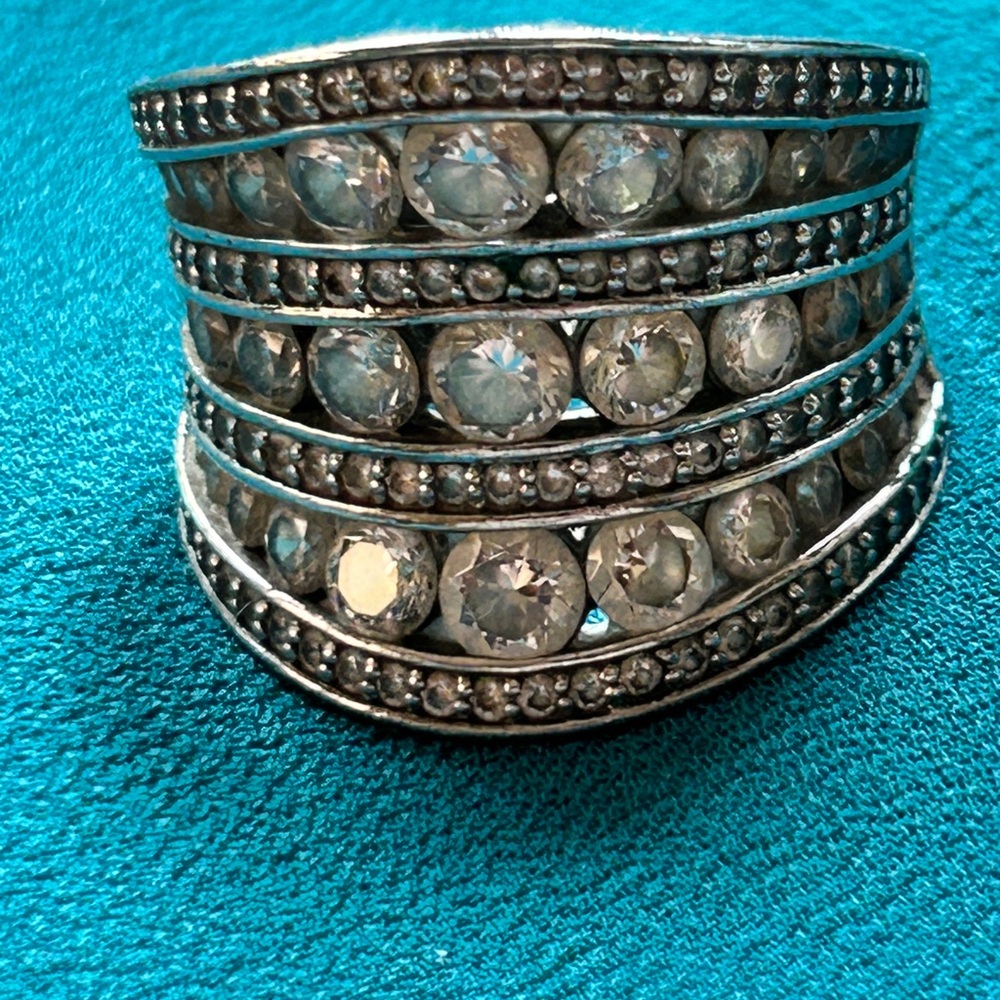 Silver Crystal Size 8 Multi-Row Statement Ring - Clear